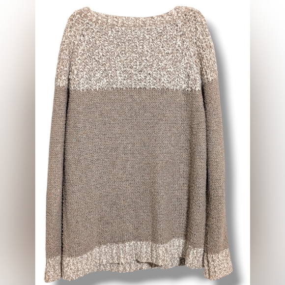 🤍 FATE Two-Tone Ivory Beige Chunky Knit Pullover Sweater - Size M Women's - Picture 2 of 7